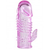 Розовая  гелевая насадка с клиторальным отростком - 13,5 см. - Toyfa Basic - в Оренбурге купить с доставкой