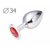 Коническая серебристая анальная втулка с красным кристаллом - 8,2 см. - Anal Jewelry Plug - купить с доставкой в Оренбурге