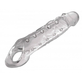 Прозразная закрытая насадка на пенис с поддержкой мошонки Clearly Ample Penis Enhancer - 22 см. - XR Brands - в Оренбурге купить с доставкой