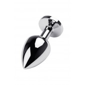 Серебристая коническая анальная пробка с красным кристаллом - 8 см. - ToyFa - купить с доставкой в Оренбурге