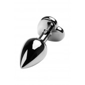 Серебристая коническая анальная пробка с красным кристаллом-сердечком - 7 см. - ToyFa - купить с доставкой в Оренбурге