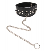 Черный ошейник с шипами и металлическим поводком-цепочкой - Notabu - купить с доставкой в Оренбурге