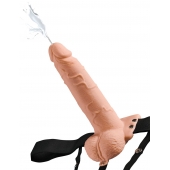 Телесный полый страпон с имитацией эякуляции 7.5  Hollow Squirting Strap-On with Balls Flesh - 21,6 см. - Pipedream - купить с доставкой в Оренбурге