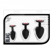 Набор черных анальных пробок с красным кристаллом-сердечком Bling Plugs Training Kit - Blush Novelties - купить с доставкой в Оренбурге