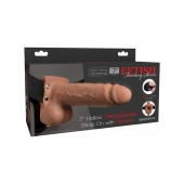 Кофейный перезаряжаемый вибрострапон 7  Hollow Rechargeable Strap-on with Balls - 20,3 см. - Pipedream - купить с доставкой в Оренбурге