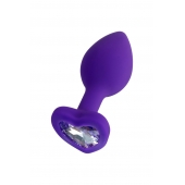 Фиолетовая анальная втулка Diamond Heart с прозрачным кристаллом - 7 см. - ToyFa - купить с доставкой в Оренбурге
