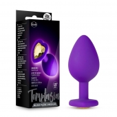 Фиолетовая анальная пробка Bling Plug Medium с золотистым стразом - 8,3 см. - Blush Novelties - купить с доставкой в Оренбурге