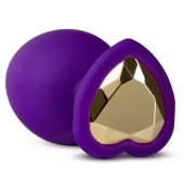 Фиолетовая анальная пробка Bling Plug Large с золотистым стразом - 9,5 см. - Blush Novelties - купить с доставкой в Оренбурге