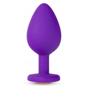 Фиолетовая анальная пробка Bling Plug Large с золотистым стразом - 9,5 см. - Blush Novelties - купить с доставкой в Оренбурге