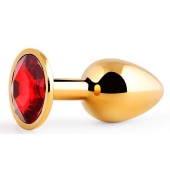 Золотистая анальная пробка с красным стразом - 7,2 см. - Anal Jewelry Plug - купить с доставкой в Оренбурге