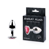 Серебристая анальная пробка с малиновым кристаллом-сердечком - 7 см. - Anal Jewelry Plug - купить с доставкой в Оренбурге