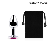 Серебристая анальная пробка с малиновым кристаллом - 7,2 см. - Anal Jewelry Plug - купить с доставкой в Оренбурге