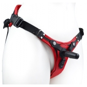 Красно-черный женский пояс с 2 способами крепления насадок и вагинальной пробкой - LOVETOY (А-Полимер) - купить с доставкой в Оренбурге