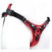 Красно-черный женский пояс с 2 способами крепления насадок и вагинальной пробкой - LOVETOY (А-Полимер) - купить с доставкой в Оренбурге