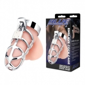 Серебристая металлическая клетка для члена с замком Enslave Cock Cage - BlueLine - купить с доставкой в Оренбурге