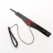 Черный широкий ошейник с красным декором и поводком - Crazy Handmade - купить с доставкой в Оренбурге