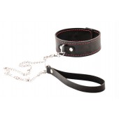 Черный широкий ошейник с красной строчкой и поводком - Crazy Handmade - купить с доставкой в Оренбурге