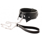 Черный ошейник-воротничок с металлическим поводком - Crazy Handmade - купить с доставкой в Оренбурге