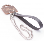 Серебристый металлический поводок с кожаной черной ручкой - 80 см. - Crazy Handmade - купить с доставкой в Оренбурге