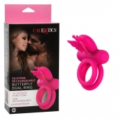 Розовое эрекционное виброкольцо Silicone Rechargeable Dual Butterfly Ring - California Exotic Novelties - в Оренбурге купить с доставкой