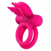 Розовое эрекционное виброкольцо Silicone Rechargeable Dual Butterfly Ring - California Exotic Novelties - в Оренбурге купить с доставкой