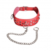 Красный кожаный ошейник с карабином и поводком - Sitabella - купить с доставкой в Оренбурге
