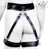 Черный кожаный пояс с гартерами - S-M - Notabu - купить с доставкой в Оренбурге