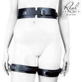 Черный кожаный пояс с гартерами - S-M - Notabu - купить с доставкой в Оренбурге