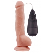 Телесный вибратор с мошонкой на присоске Extra Fun Vibrating Dildo - 23,5 см. - Chisa