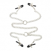 Серебристые зажимы для сосков и половых губ на тонкой цепочке - Notabu - купить с доставкой в Оренбурге