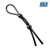 Черное силиконовое лассо с двумя шариками для утяжки - Sex Expert - в Оренбурге купить с доставкой