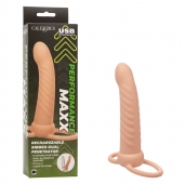 Телесная насадка для двойного проникновения Rechargeable Ribbed Dual Penetrator с вибрацией - California Exotic Novelties - купить с доставкой в Оренбурге