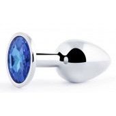 Анальное украшение BUTT PLUG  Small с синим кристаллом - 7 см. - Anal Jewelry Plug - купить с доставкой в Оренбурге