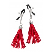 Зажимы на соски «Прищепки» с красными кисточками из замши - Pecado - купить с доставкой в Оренбурге