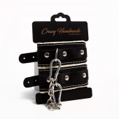 Черные скругленные наручники с мягкой бежевой подкладкой - Crazy Handmade - купить с доставкой в Оренбурге