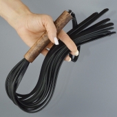 Черная кожаная плеть с деревянной рукоятью - 58 см. - Sitabella - купить с доставкой в Оренбурге