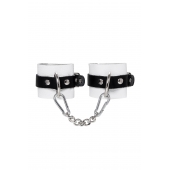 Бело-черные кожаные наручники с одним ремешком с люверсами - Pecado - купить с доставкой в Оренбурге