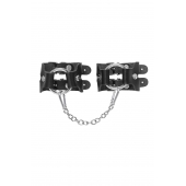 Черные кожаные наручники-браслеты из двух ремешков - Pecado - купить с доставкой в Оренбурге