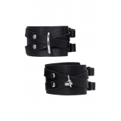 Черные кожаные оковы с двумя перекрёстными ремешками - Pecado - купить с доставкой в Оренбурге