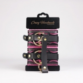 Черные кожаные оковы с розовой строчкой - Crazy Handmade - купить с доставкой в Оренбурге