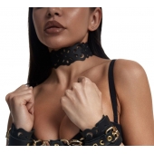 Черный ажурный чокер с золотистой фурнитурой - Crazy Handmade - купить с доставкой в Оренбурге