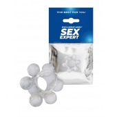 Прозрачное эластичное эрекционное кольцо с 6 шариками - Sex Expert - в Оренбурге купить с доставкой