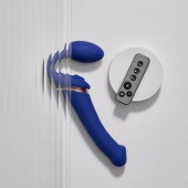 Синий безремневой страпон Multi Orgasm Bendable Strap-On size XL с клиторальной стимуляцией - Strap-on-me - купить с доставкой в Оренбурге