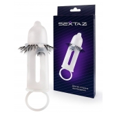 Эластичная насадка на пенис с подхватом мошонки и стимулирующими «ресничками» - Sextaz - в Оренбурге купить с доставкой