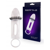 Закрытая насадка на пенис с подхватом мошонки и стимулирующими «ресничками» - Sextaz - в Оренбурге купить с доставкой