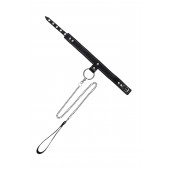 Черный узкий однослойный ошейник с серебристым поводком-цепочкой - Pecado - купить с доставкой в Оренбурге