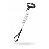 Черный узкий однослойный ошейник с серебристым поводком-цепочкой - Pecado - купить с доставкой в Оренбурге