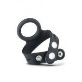 Черное эрекционное кольцо с подхватом мошонки на кнопках VS6 - Blush Novelties - в Оренбурге купить с доставкой