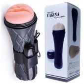 Телесный мастурбатор-вагина в черной колбе с вибрацией - Boys of Toys - в Оренбурге купить с доставкой