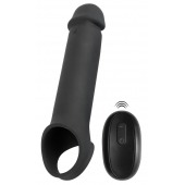 Черная вибронасадка для пениса с хомутом для мошонки и пультом ДУ Remote Controlled Penis Extension - Orion - в Оренбурге купить с доставкой
